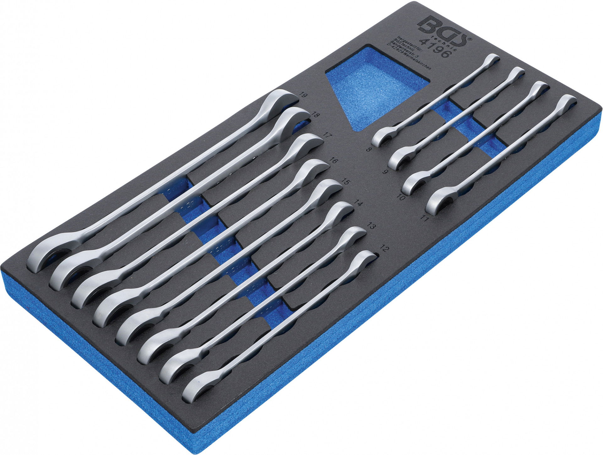 BGS Technic 9-4196 1/3 EVA tálcás racsnis csillag-villáskulcs készlet, metrikus, 12 részes termék fő termékképe