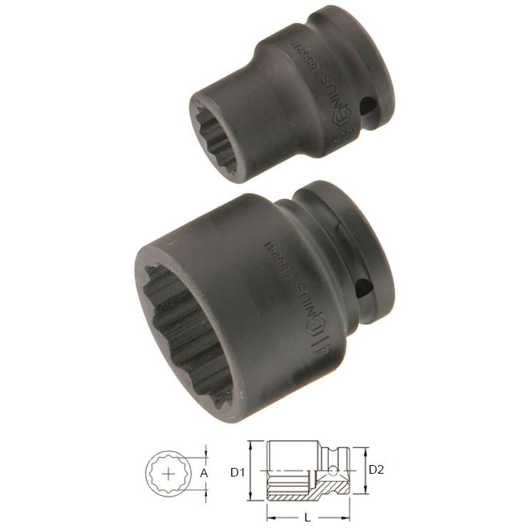 Genius Tools 655252 3/4"-os 12 lapú gépi dugókulcs fej, 52 mm termék fő termékképe