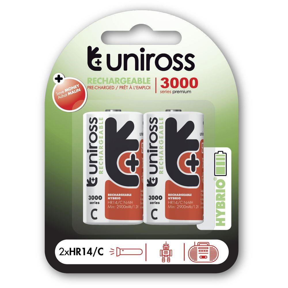 Uniross HYBRIO 1.2V Ni-MH akkumulátor, C (baby), 3000 mAh, 2 db/bliszter termék fő termékképe